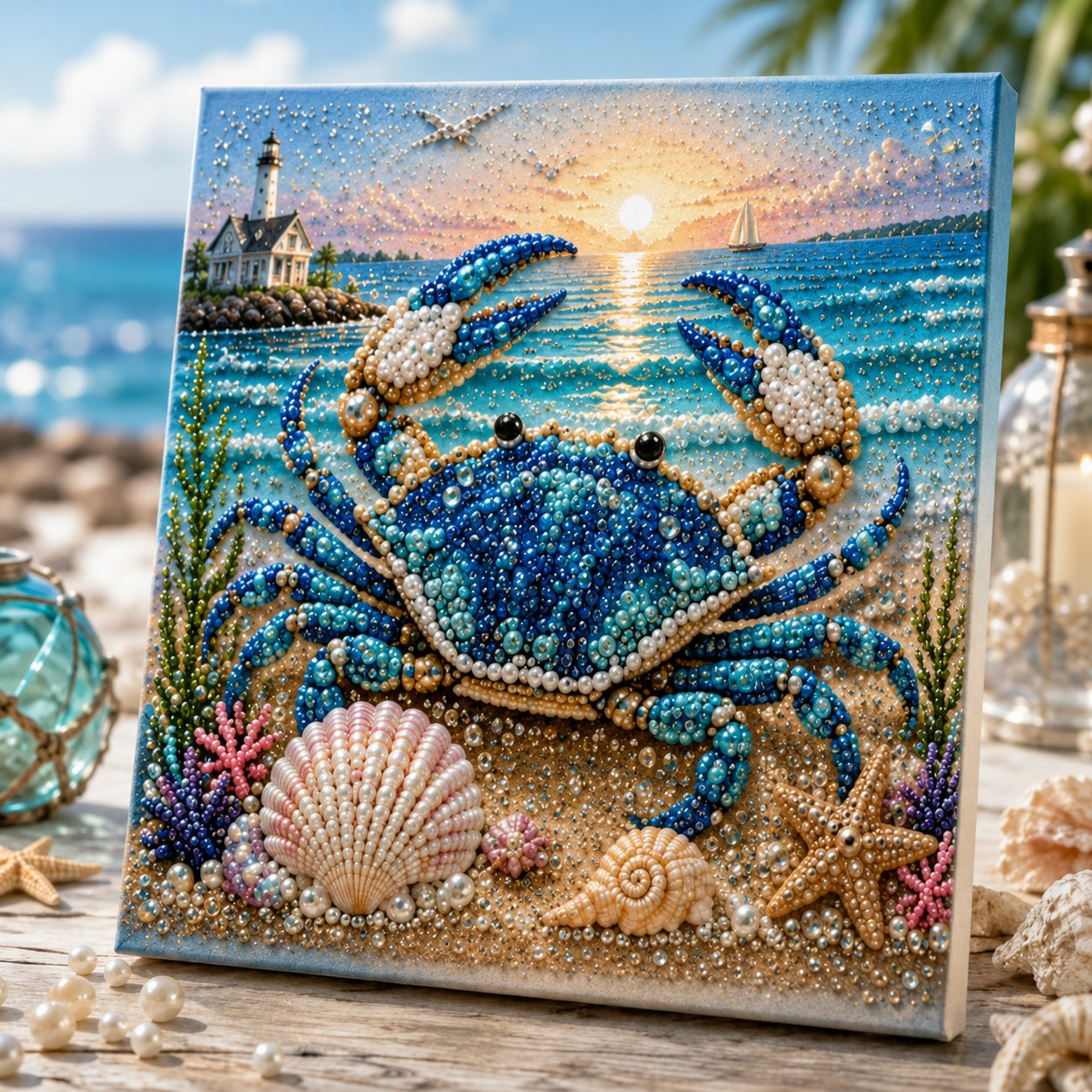 🌊Premium 3D Pearl Ocean Wall Art Kit | Luxury Ocean Theme Canvas with Scratch-Resistant Non-Fading Pearl Beads DIY Coastal Decor 🐚✨