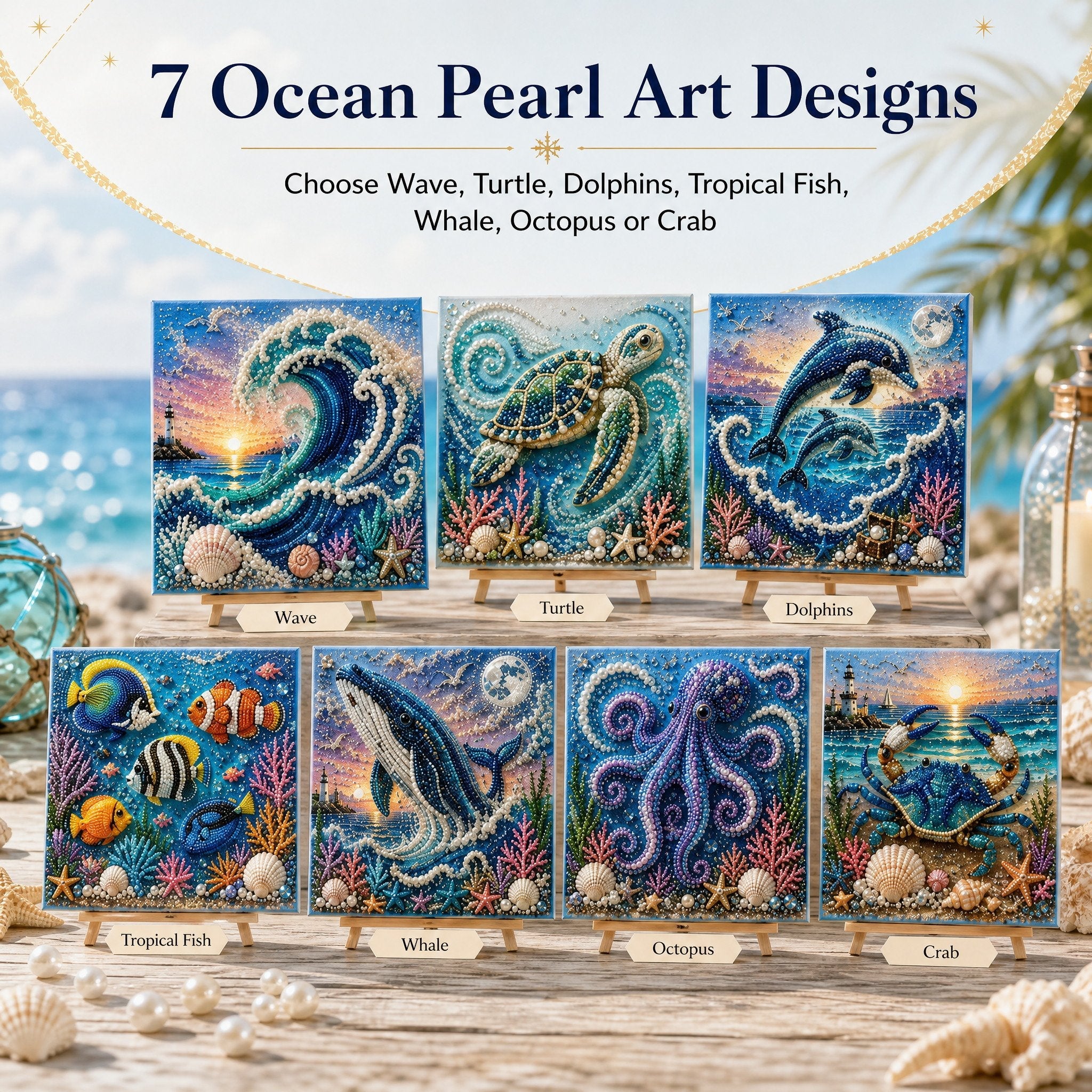 🌊Premium 3D Pearl Ocean Wall Art Kit | Luxury Ocean Theme Canvas with Scratch-Resistant Non-Fading Pearl Beads DIY Coastal Decor 🐚✨