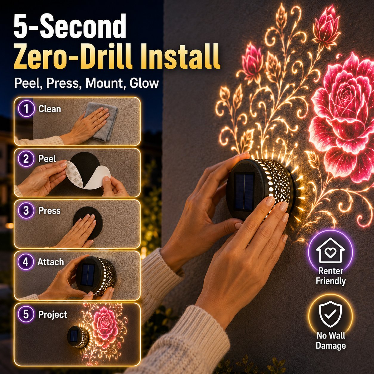✨Smart App-Controlled Solar Wall Projection Light (Custom DIY Patterns & Team Logos Edition)