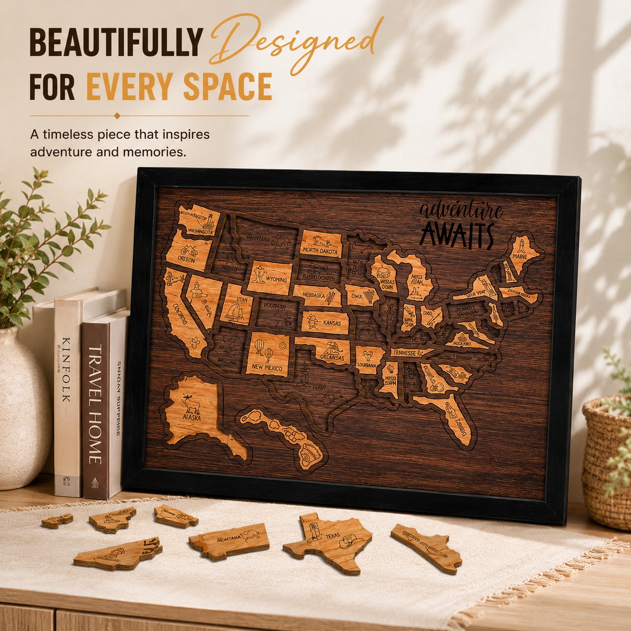 🇺🇸 Wooden USA Travel Map Puzzle🧩 DIY Your Own USA Photo Map & Track Every Journey✨