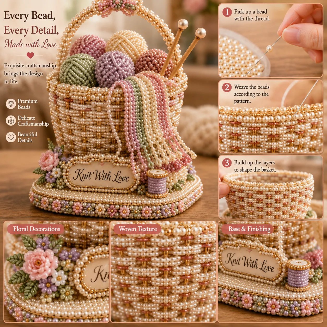 🧶 Knitting Basket 3D Beaded DIY Kit – Handmade Display Decor & Storage Basket