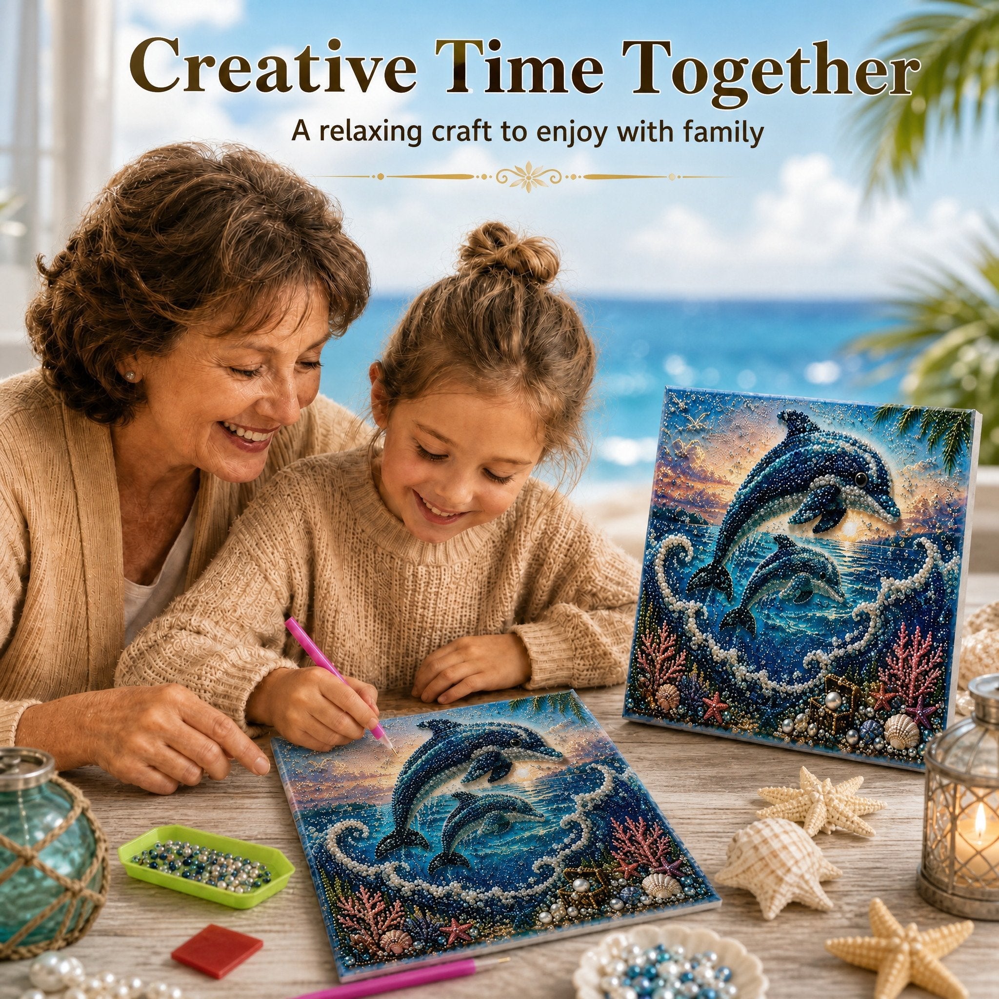🌊Premium 3D Pearl Ocean Wall Art Kit | Luxury Ocean Theme Canvas with Scratch-Resistant Non-Fading Pearl Beads DIY Coastal Decor 🐚✨