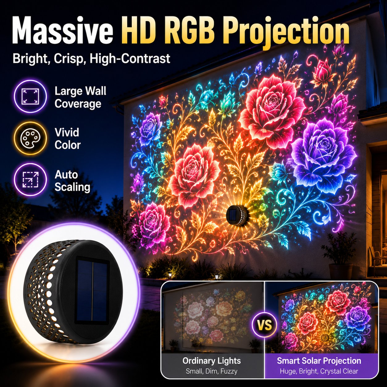 ✨Smart App-Controlled Solar Wall Projection Light (Custom DIY Patterns & Team Logos Edition)