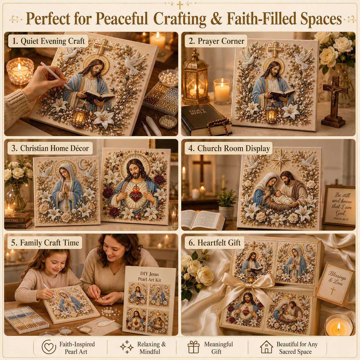 ✝️ DIY Jesus Pearl Art Kit | 3D Pearl-Style Christian Artwork for Prayer Corners & Faith Gifts