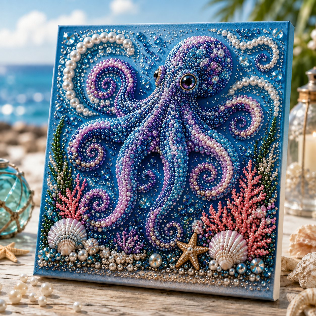 🌊Premium 3D Pearl Ocean Wall Art Kit | Luxury Ocean Theme Canvas with Scratch-Resistant Non-Fading Pearl Beads DIY Coastal Decor 🐚✨